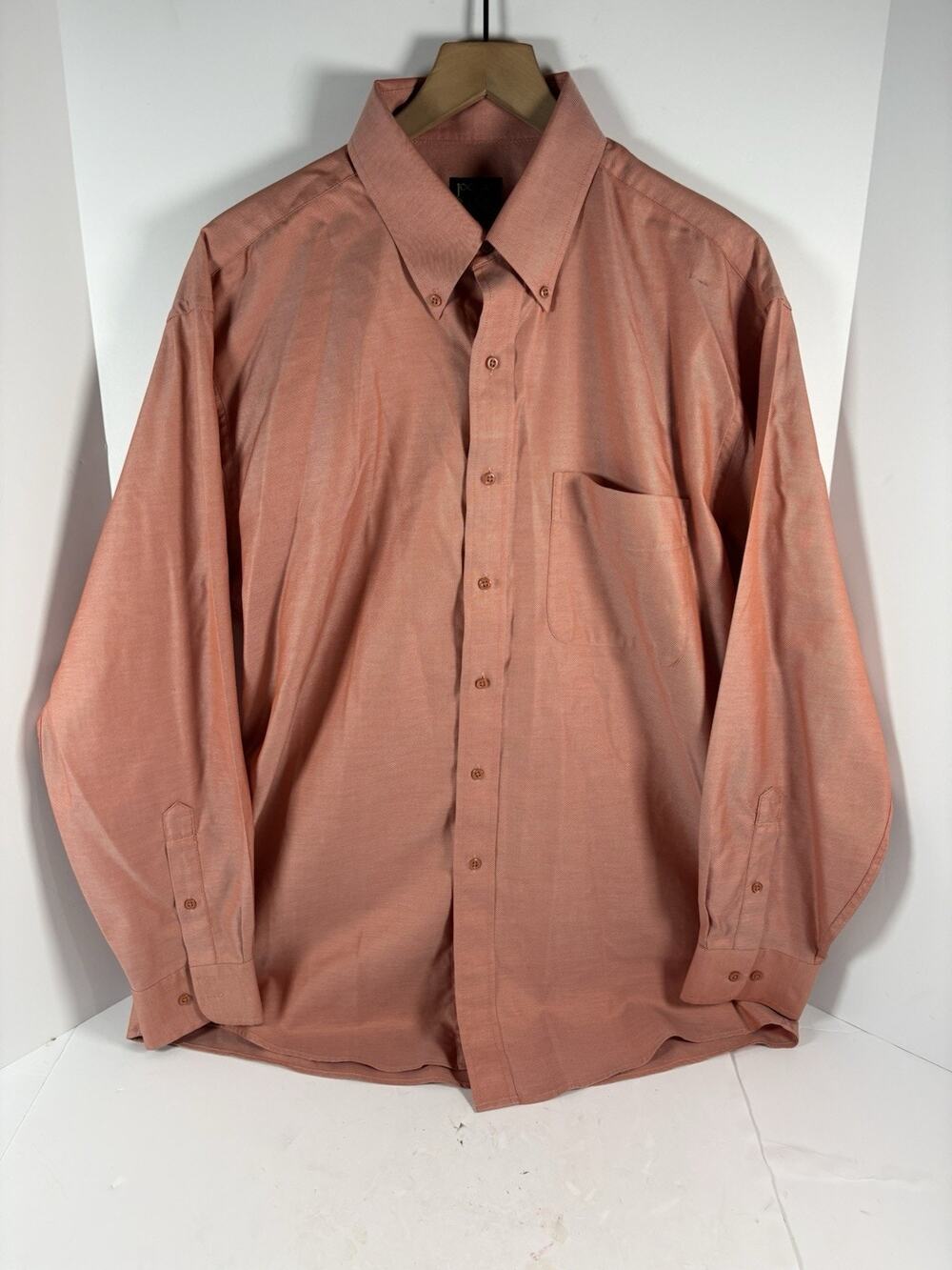 Jos A Bank Travelers Collection Mens L Orange Cotton Button Down Dress Shirt